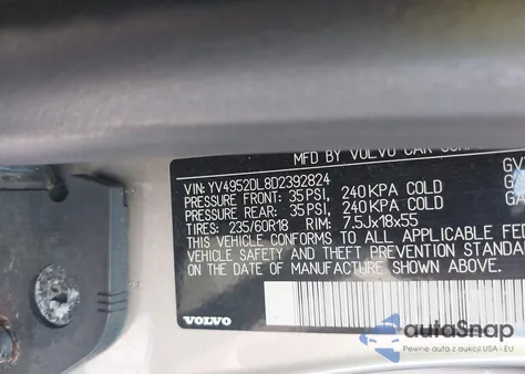 2013 Volvo Xc60 3.2/3.2 Platinum/3.2 Premier/3.2 Premier Plus from USA, damaged, VIN YV4952DL8D2392824